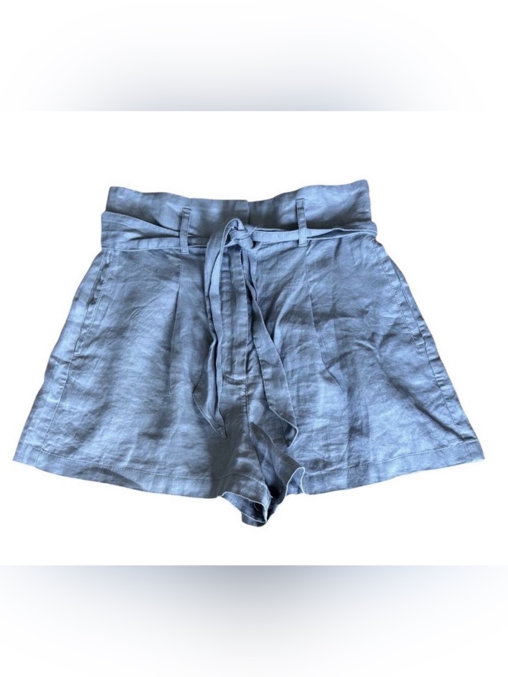 Artisan NY Gray 100% Linen Paperbag Shorts Belted High Rise Size 4 Beachy